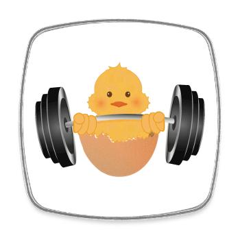 Poussin bodybuilder avec haltère pendant l’entraînement - Magnet carré - blanc - Devant