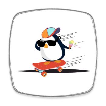 Cooler Pinguin auf Skateboard - Viereckiger Kühlschrankmagnet - Weiß - Vorne