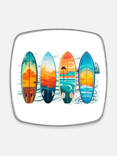 Planches Surf - Magnet carré - blanc