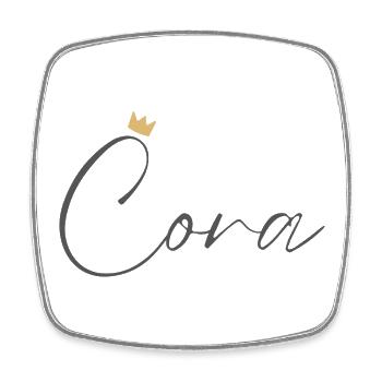 Chemise Couronne Princesse Cora – Nom avec la lettre C - Magnet carré - blanc - Devant