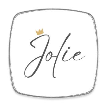 Chemise Princesse Jolie – Nom avec lettre J - Magnet carré - blanc - Devant