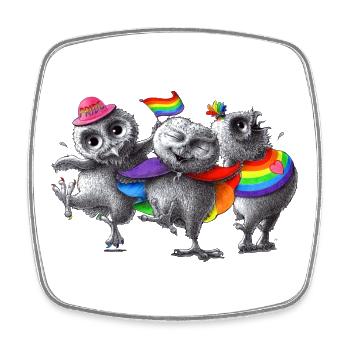 pride - trois hiboux heureux - Magnet carré - blanc - Devant