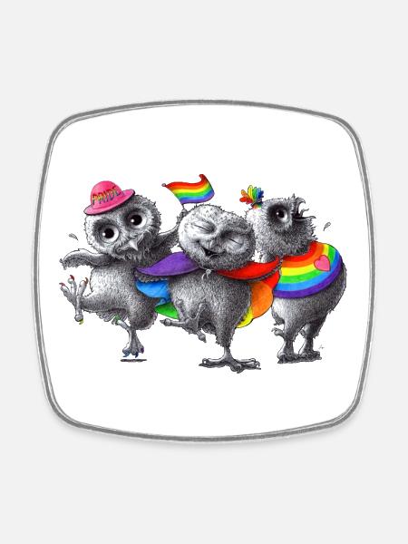 Lustige tanzende Pride Eulen - Viereckiger Kühlschrankmagnet - Weiß