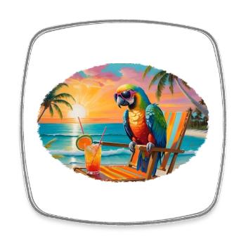 Papagei am Strand im Sonnenuntergang - Viereckiger Kühlschrankmagnet - Weiß - Vorne