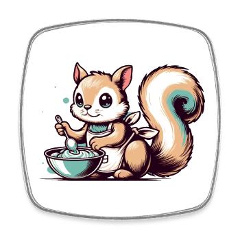 Cute cartoon squirrel baking cake - Square fridge magnet - white - Front