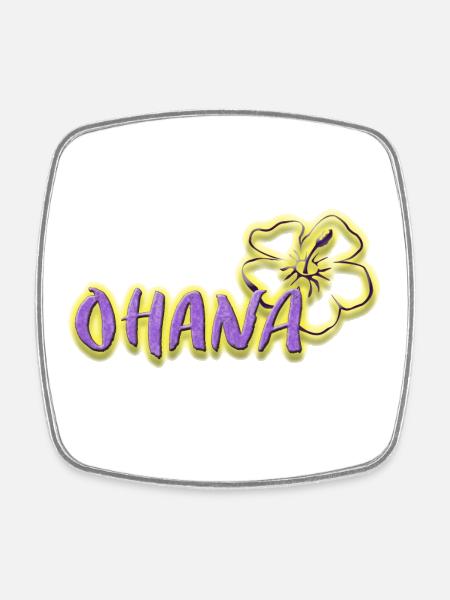 Ohana Hibiscus Flowers Neon Purple Logo - Square fridge magnet - white