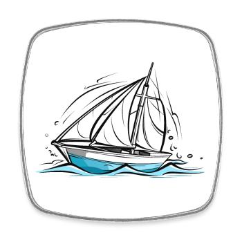 Segelboot Zeichnung - Viereckiger Kühlschrankmagnet - Weiß - Vorne