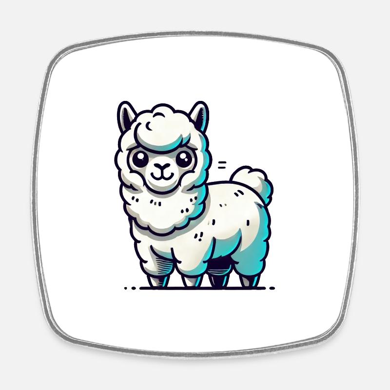 White Llama with Blue Accents - Square fridge magnet - white