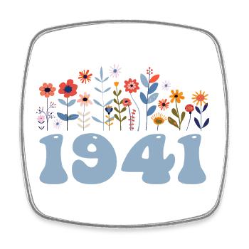 1941 Floral Pattern 1941 Floral Theme Flowers 1941 - Square fridge magnet - white - Front