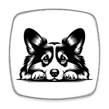 Welsh Corgi Kopf mit Pfoten - Viereckiger Kühlschrankmagnet - Weiß - Vorne