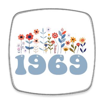 1969 Motif floral 1969 Floral thème fleurs 1969 - Magnet carré - blanc - Devant