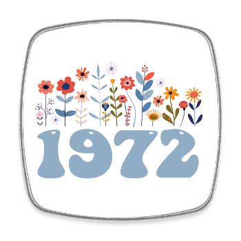 1972 Blumenmuster 1972 Blumen-thema Blumen 1972 - Viereckiger Kühlschrankmagnet - Weiß - Vorne