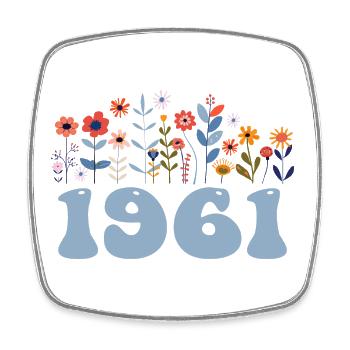 1961 Floral Pattern 1961 Floral Theme Flowers 1961 - Square fridge magnet - white - Front