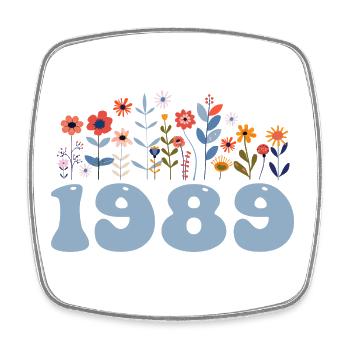 1989 Floral Pattern 1989 Floral Theme Flowers 1989 - Square fridge magnet - white - Front