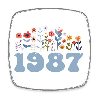 1987 Blumenmuster 1987 Blumen-thema Blumen 1987 - Viereckiger Kühlschrankmagnet - Weiß - Vorne
