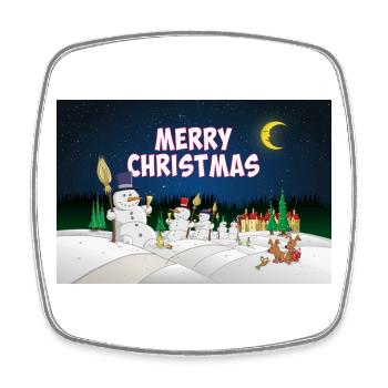 Merry Christmas poster with snowmen - Square fridge magnet - white - Front