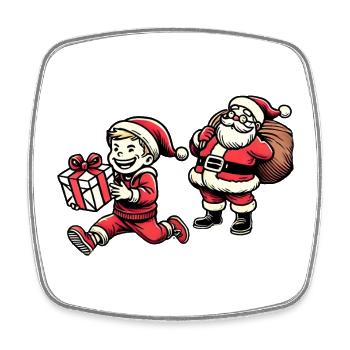 Vilain enfant avec le Père Noël - Style rétro - Magnet carré - blanc - Devant