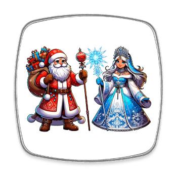 Ded Moroz Snegurotschka russischer Weihnachtsmann - Viereckiger Kühlschrankmagnet - Weiß - Vorne