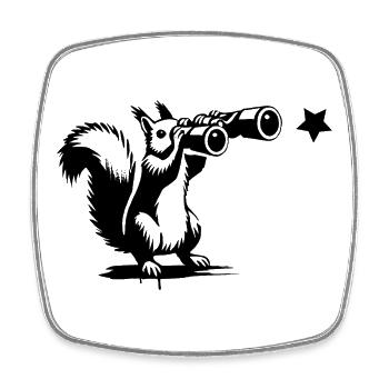 Squirrel with binoculars – searching for the stars - Square fridge magnet - white - Front