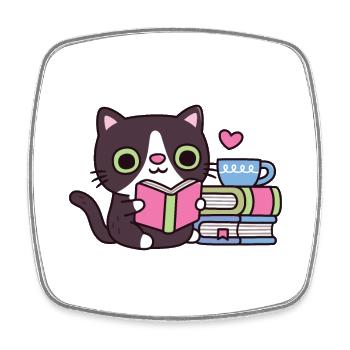 Cute Tuxedo Cat Loves Reading Books - Square fridge magnet - white - Front