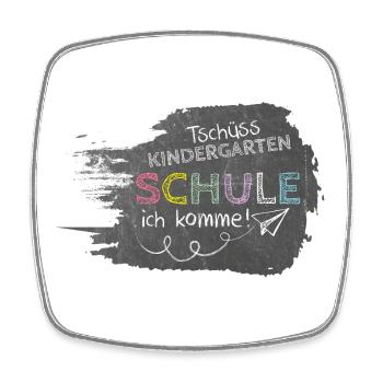 Tschüss Kindergarten - Schule ich komme! Tafel - Viereckiger Kühlschrankmagnet - Weiß - Vorne