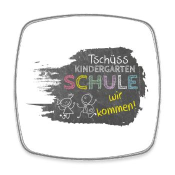 Tschüss Kindergarten - Schule wir kommen! Tafel - Viereckiger Kühlschrankmagnet - Weiß - Vorne