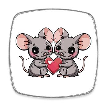 Maus Paar Herz - Viereckiger Kühlschrankmagnet - Weiß - Vorne