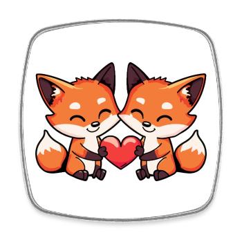 Couple Renard Coeur - Magnet carré - blanc - Devant