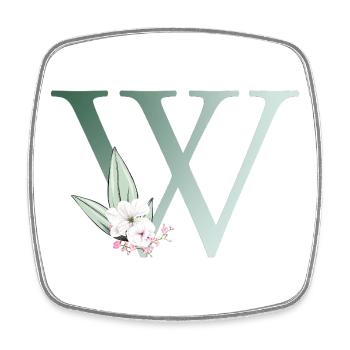 W Monogram, Floral, Personalizable - Square fridge magnet - white - Front