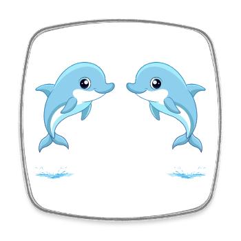 Two baby blue twin dolphins jumping - Square fridge magnet - white - Front