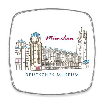 Munich Deutsches Museum Hand Drawing - Square fridge magnet - white - Front