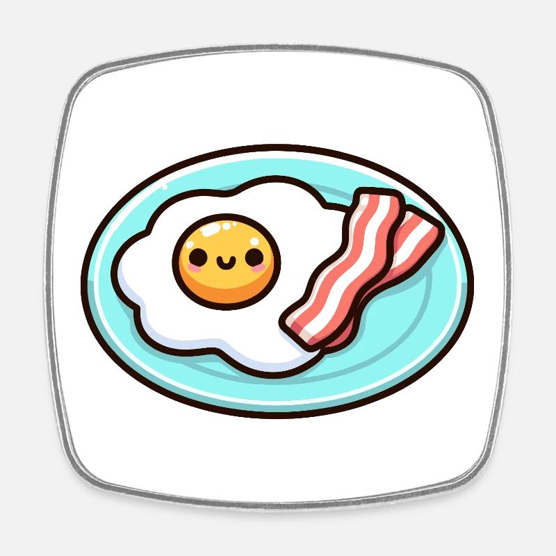 Cute Sunny Side Breakfast Illustration - Square fridge magnet - white