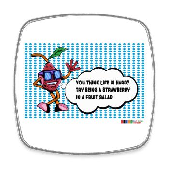 Strawberry joke on funny fruit salad - Square fridge magnet - white - Front