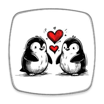 Penguins in Love Holding Hearts - Square fridge magnet - white - Front