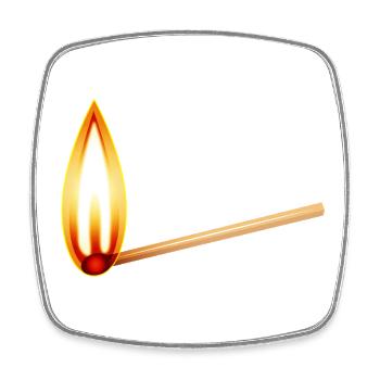 Burning match with a large warm flame - Square fridge magnet - white - Front