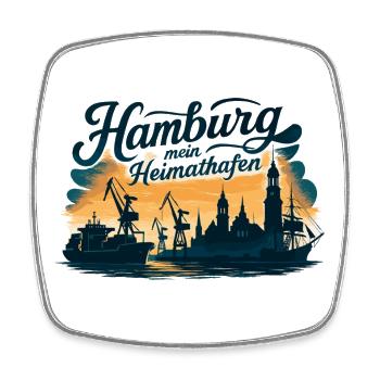 Hamburg Mein Heimathafen Stadt Silhouette Geschenk - Viereckiger Kühlschrankmagnet - Weiß - Vorne