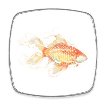 Poisson rouge en filigrane dans des tons orangés doux - Magnet carré - blanc - Devant
