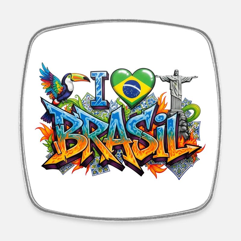 Vibrant Graffiti I love Brasil Design - Square fridge magnet - white