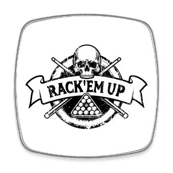 Eight Ball, Rack'em Up, Billiards Player Gift - Square fridge magnet - white - Front