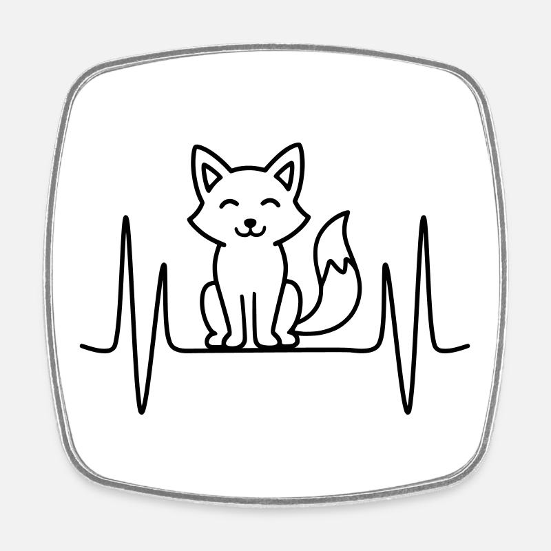 Fox heartbeat line motif - Square fridge magnet - white