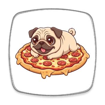 Cute Pug with Pizza Cartoon Pizza Lovers Italy - Square fridge magnet - white - Front
