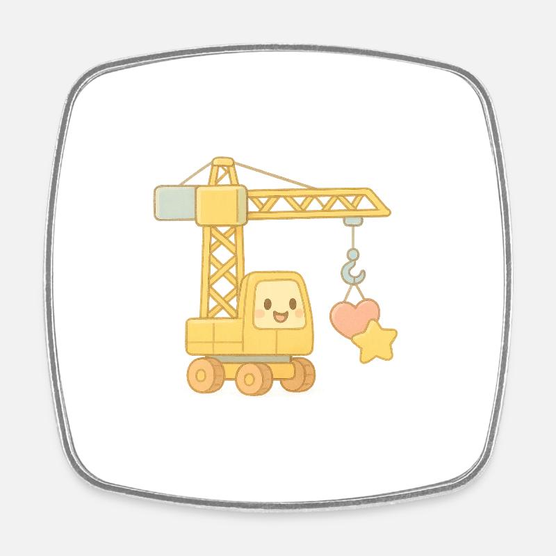 Cute construction crane with heart and star - Square fridge magnet - white