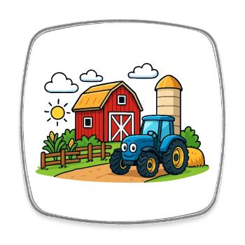 Lustiger Bauernhof mit Traktor - Viereckiger Kühlschrankmagnet - Weiß - Vorne