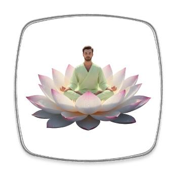 Man meditating on open lotus flower - Square fridge magnet - white - Front