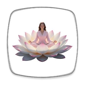 Woman meditating on open lotus flower - Square fridge magnet - white - Front