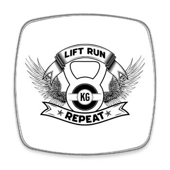 Lift Run Repeat – Kettlebell Wings Tee - Viereckiger Kühlschrankmagnet - Weiß - Vorne