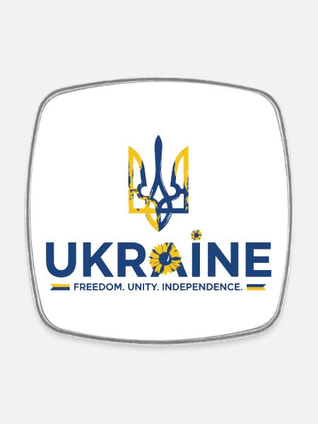 Trident Sunflower Ukraine Flag - Square fridge magnet - white