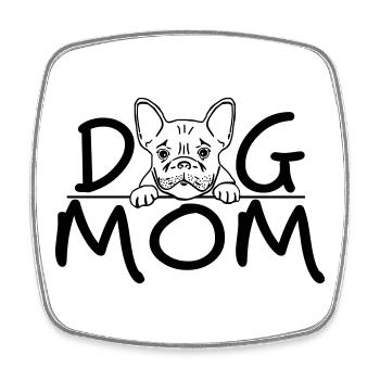Dog Mom | Cute Bulldog Line Art Design - Square fridge magnet - white - Front