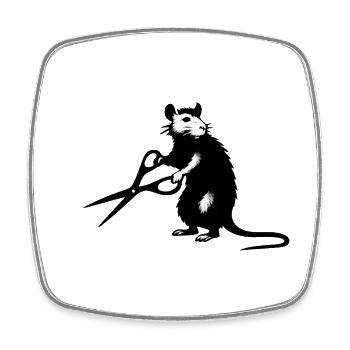 Ratte mit Schere im Streetart Stencil Stil - Viereckiger Kühlschrankmagnet - Weiß - Vorne