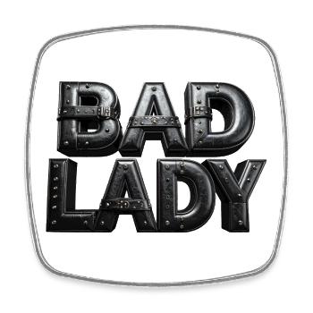 Bad Lady – 3D Buchstaben im schwarzen Leder Look - Viereckiger Kühlschrankmagnet - Weiß - Vorne
